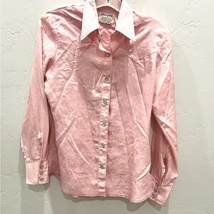 Vintage 70s Wrangler Western 32 Small XS Light Pink Pearl Snap Rodeo Shirt USA